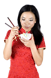 吃大米的中国女孩高清图片