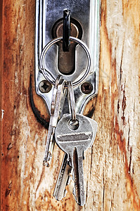 锁定的密钥螺栓戒指古董宏观财产离岸价入口锁孔木头安全隐私高清图片素材