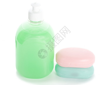 粉色瓶子液化肥皂和两条马桶肥皂浴室液体宏观酒吧洗澡奶油产品卫生塑料洗涤剂背景