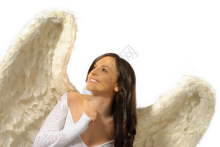 微笑的天使仰望着背景图片