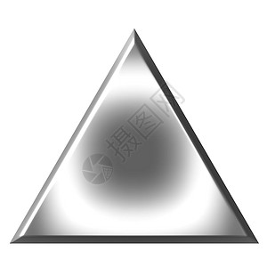 金属三角形3D 银三角形金字塔按钮空白金属反射艺术框架插图灰色背景
