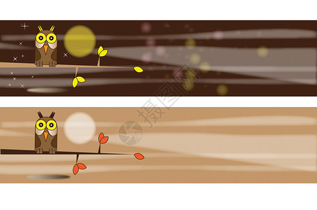 夜猫头鹰插图手绘月亮星星卡通片背景图片