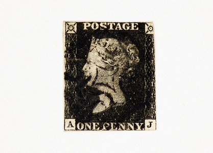 世界第一枚邮票邮戳国际爱好打印女王王国邮件邮资纪念黑色背景图片
