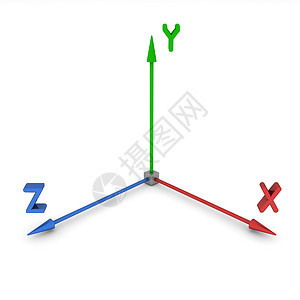 箭头立体插图3D 空间坐标系统 XYZ地面白色指针绿色红色钥匙图表宽度数据插图背景