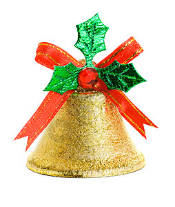 圣诞钟白色丝带金子插图红色风格假期庆典水平绘画背景图片