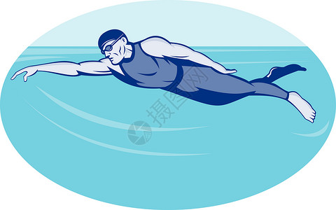 Triathlon 运动运动员游自由式一侧自由风格男性游泳者竞赛铁人男人水池背景