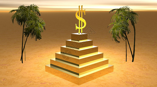 沙漠金字塔上的黄色美元高清图片