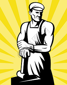 铁锤铁匠工业男性工人男人艺术品锤子金属插图制造业劳动者背景图片