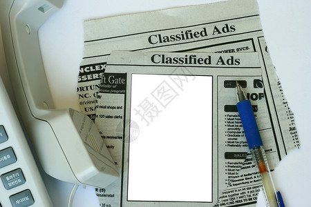 分类广告打猎失业报纸通缉电话就业空白背景图片