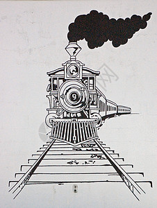 火车绘图机车引擎白色草图铁路曲目绘画黑色背景图片