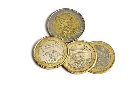 白上孤立的欧元硬币经济银行业宏观财富货币金融金子交换商业圆形背景图片