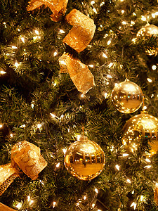 圣诞树背景背景反射庆典假期金子装饰品季节性背景图片