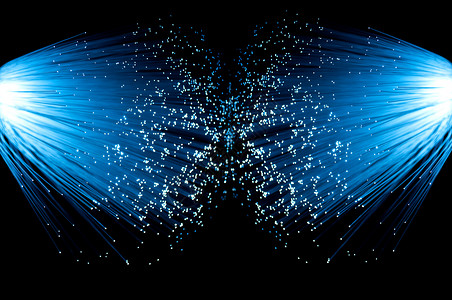 蓝色发光翅膀电信杜瓦互联网光纤数据电缆光学网络墙纸技术点燃辉光背景