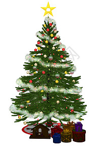 与1号区长的圣诞树装饰品花环礼物装饰金子风格星星松树树木假期背景图片