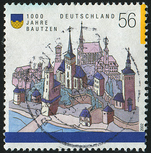 德国风格建筑邮票建筑房子城堡宪法信封建筑学古董堡垒地址街道背景