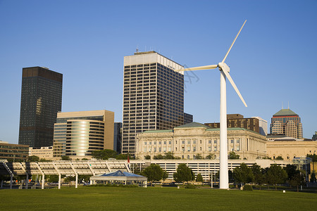 克利夫兰市中心风力涡轮机背景图片