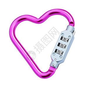 心形卡拉比纳挂锁钥匙白色金属密码力量安全紫色娱乐齿轮背景图片