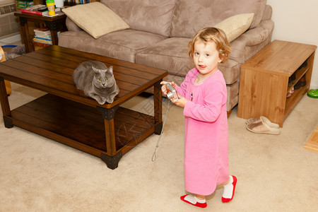 追猫动物照片游戏女孩幸福孩子婴儿女儿朋友宠物可爱的高清图片素材