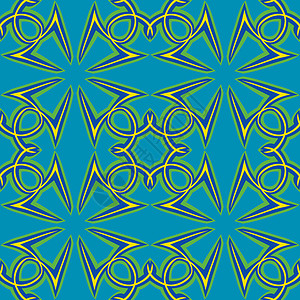 无缝阿拉伯模式蓝色环形绿色插图墙纸黄色背景图片