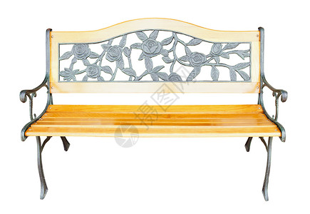 木制花园长椅家具棕色扶手公园金属木头座位背景图片