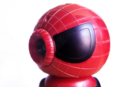 蜘蛛侠和钢铁侠白色上孤立的网络摄像头手表工具玩具凸轮技术互联网电子产品宏观讨论相机背景