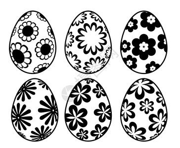 6个黑色和白色复活节日鸡蛋 配有花粉设计高清图片