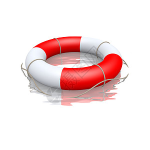 红白救生圈在水中漂浮的生命浮标背景