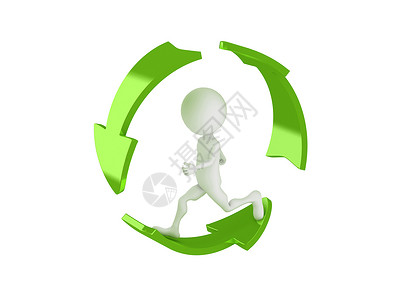 绿色跑步3D男子在回收符号内奔跑背景