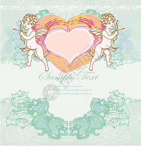 可爱丘比特天使快乐的情人节卡片幸福涂鸦海报蜜月约会边界假期庆典插图绘画背景