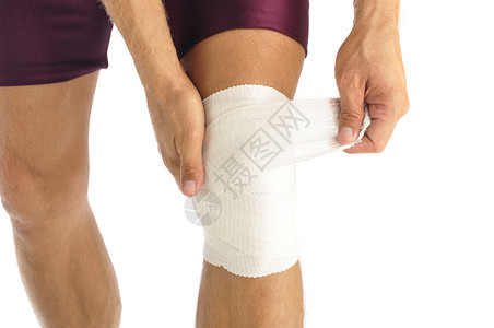 白色短裤膝膝受伤压力病理疼痛敷料水平男性肌腱红色症状韧带背景