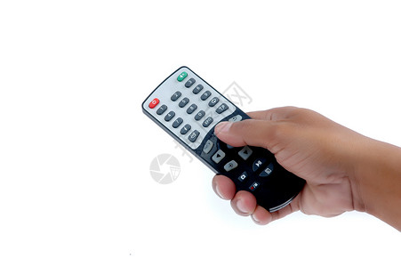 控制按钮素材男性手握遥控控制器频道控制板白色活动视频控制命令播送键盘渠道背景