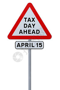 税务日头头金融白色三角形警告路标红色征税背景