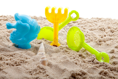 海滩沙滩玩具闲暇假期游戏孩子们时间塑料沙坑背景图片