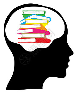 男性头部与一叠书本的背影     教育头脑插图知识学校智慧思维记忆男人学习智力背景图片