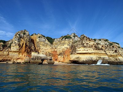拉各斯和Cap Vincent之间阿拉加维海岸海岸海岸线蓝色海浪石窟假期海军海滩娱乐侵蚀沙高清图片素材