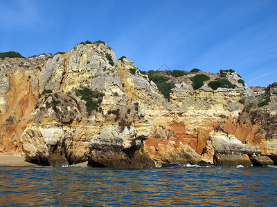拉各斯和Cap Vincent之间阿拉加维海岸假期海军石窟海岸蓝色海浪海洋洞穴日历海滩看法高清图片素材