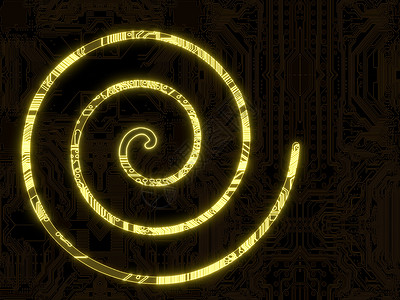 在计算机芯片上闪光电子螺旋符号背景图片