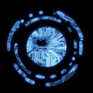 计算机芯片上的光化蓝色计算机圆形符号背景图片