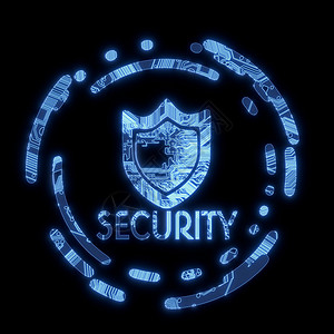 计算机芯片上的光化蓝色电子安全符号(含)背景图片