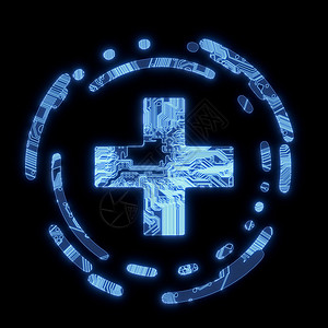 计算机芯片上的光化蓝色电子横交叉符号背景图片
