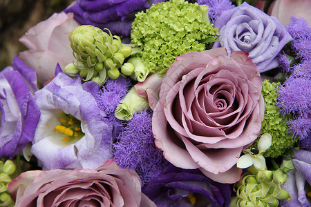 森式婚礼素材在不同紫色阴影下进行新娘式安排花店婚姻桌子装饰品新娘花束花瓣植物植物群玫瑰背景