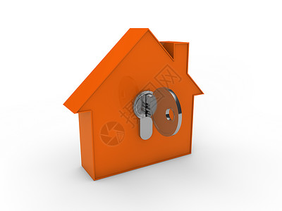 橙色小房子3d 房屋钥匙橙色房子住宅贷款建筑住房橙子金属白色窗户投资背景
