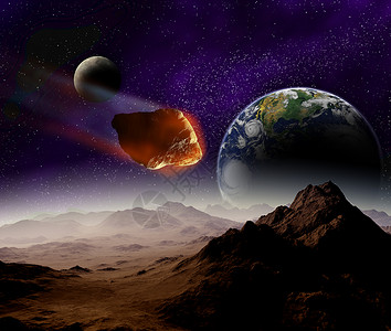 宇宙中行星上小行星攻击宇宙中的行星 摘要i星星石头太阳天空岩石星系地球流星小说插图背景图片