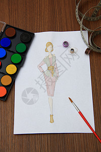 时装图画衣服裙子草图创造力设计办公室水彩机构插图绘画手高清图片素材