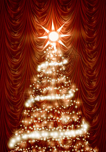 圣诞节舞台红色圣诞节礼物假期卡片松树框架火花装饰品插图庆典季节背景
