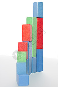 积木图建筑砖制图表水平商业蓝色积木金融条状红色经济生活玩具背景