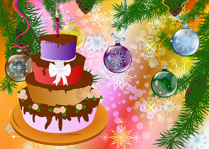 圣诞派好礼新年开胃的欢庆派领结巧克力惊喜玫瑰框架叶子甜点锥体食物雪花背景