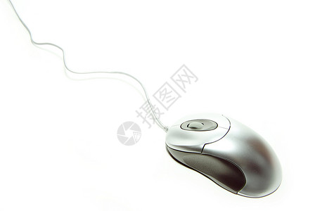 计算机鼠标电子产品滚动金属按钮老鼠电缆绳索光学车轮白色背景图片