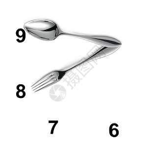 由勺子和叉子制成的时钟餐具手表损失晚餐商业咖啡店办公室数字用具养生之道孤立高清图片素材