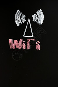 wifi热点Wifi 信号标志电脑笔记本绘画保真度技术收音机海浪粉笔红色黑色背景